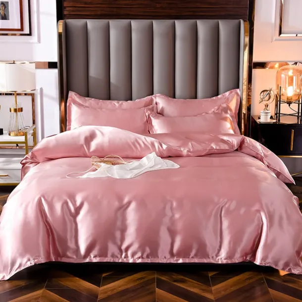 Pure Color Washed Silk Ice Silk Satin Simulated Silk Four-piece Set Summer Home Textile Bedding
