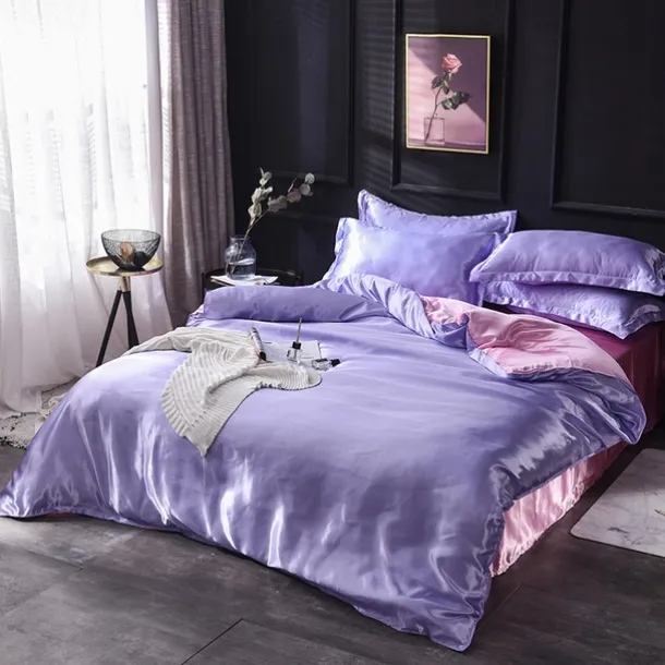 Pure Color Washed Silk Ice Silk Satin Simulated Silk Four-piece Set Summer Home Textile Bedding