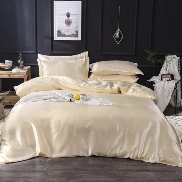 Pure Color Washed Silk Ice Silk Satin Simulated Silk Four-piece Set Summer Home Textile Bedding