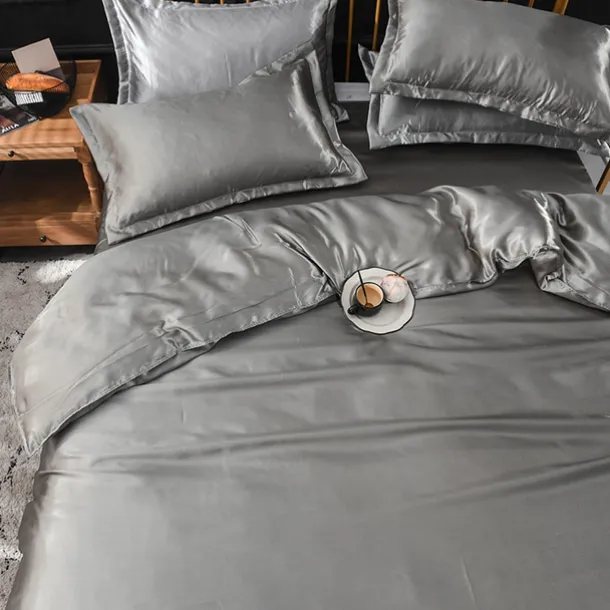 Pure Color Washed Silk Ice Silk Satin Simulated Silk Four-piece Set Summer Home Textile Bedding