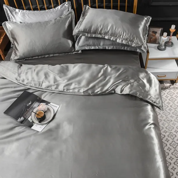 Pure Color Washed Silk Ice Silk Satin Simulated Silk Four-piece Set Summer Home Textile Bedding