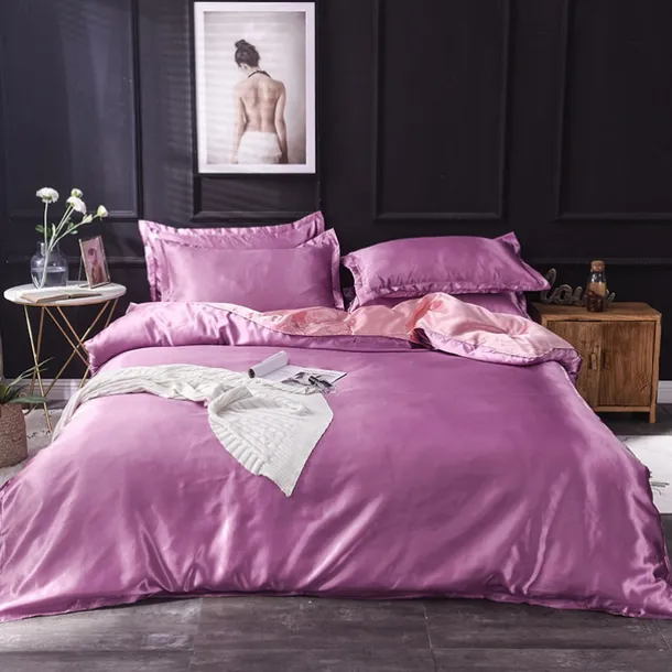 Pure Color Washed Silk Ice Silk Satin Simulated Silk Four-piece Set Summer Home Textile Bedding