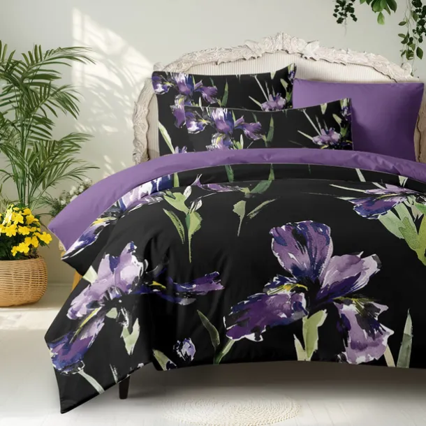 Purple Black Floral Series Duvet Cover Set King Queen Size 3-Piece Set Microfiber Bedding Set Perfect for Mother's Day Gift Super Soft Skin Friendly Long Lasting