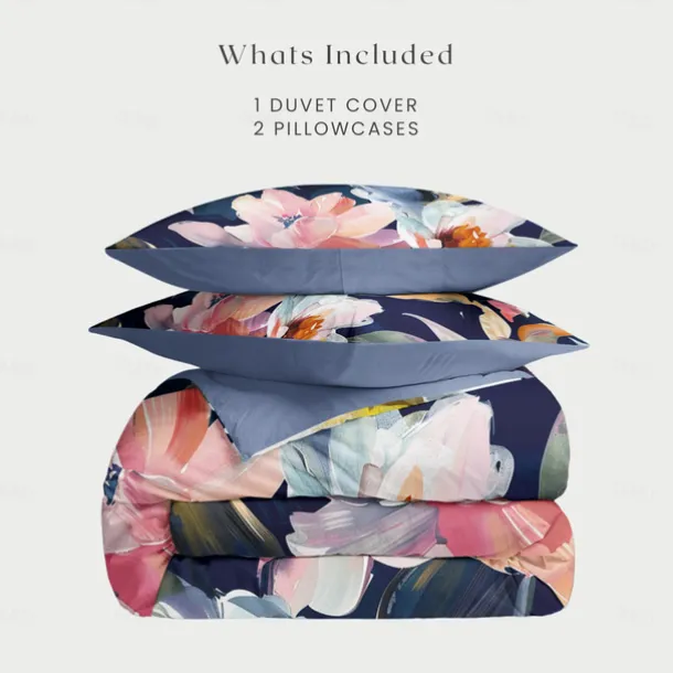 Purple Black Floral Series Duvet Cover Set King Queen Size 3-Piece Set Microfiber Bedding Set Perfect for Mother's Day Gift Super Soft Skin Friendly Long Lasting