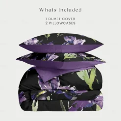 Purple Black Floral Series Duvet Cover Set King Queen Size 3-Piece Set Microfiber Bedding Set Perfect for Mother's Day Gift Super Soft Skin Friendly Long Lasting