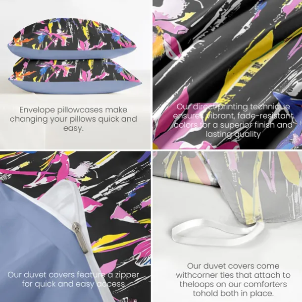 Purple Black Floral Series Duvet Cover Set King Queen Size 3-Piece Set Microfiber Bedding Set Perfect for Mother's Day Gift Super Soft Skin Friendly Long Lasting