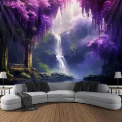 Purple Garden Hanging Tapestry Wall Art Large Tapestry Mural Decor Photograph Backdrop Blanket Curtain Home Bedroom Living Room Decoration Wisteria Flower Waterfall