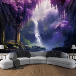 Purple Garden Hanging Tapestry Wall Art Large Tapestry Mural Decor Photograph Backdrop Blanket Curtain Home Bedroom Living Room Decoration Wisteria Flower Waterfall