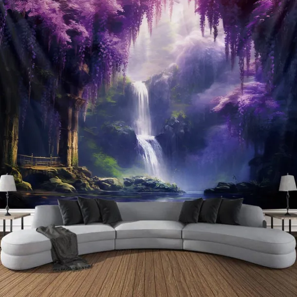 Purple Garden Hanging Tapestry Wall Art Large Tapestry Mural Decor Photograph Backdrop Blanket Curtain Home Bedroom Living Room Decoration Wisteria Flower Waterfall