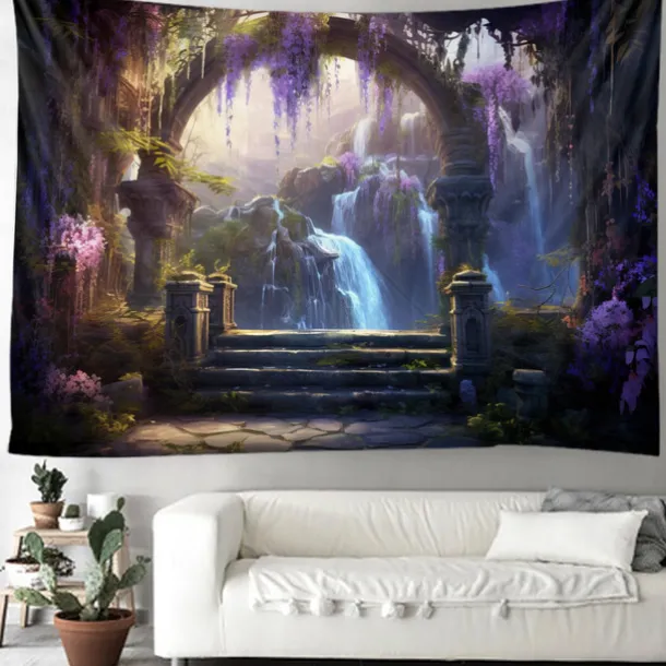 Purple Garden Hanging Tapestry Wall Art Large Tapestry Mural Decor Photograph Backdrop Blanket Curtain Home Bedroom Living Room Decoration Wisteria Flower Waterfall
