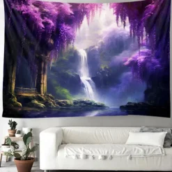 Purple Garden Hanging Tapestry Wall Art Large Tapestry Mural Decor Photograph Backdrop Blanket Curtain Home Bedroom Living Room Decoration Wisteria Flower Waterfall
