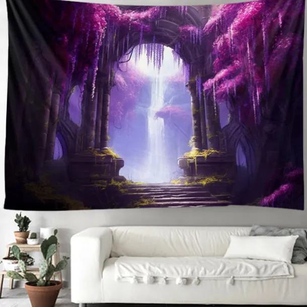 Purple Garden Hanging Tapestry Wall Art Large Tapestry Mural Decor Photograph Backdrop Blanket Curtain Home Bedroom Living Room Decoration Wisteria Flower Waterfall