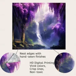 Purple Garden Hanging Tapestry Wall Art Large Tapestry Mural Decor Photograph Backdrop Blanket Curtain Home Bedroom Living Room Decoration Wisteria Flower Waterfall