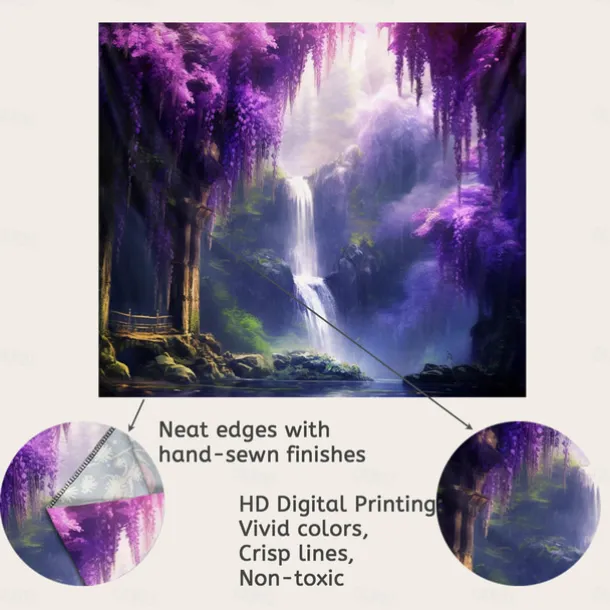 Purple Garden Hanging Tapestry Wall Art Large Tapestry Mural Decor Photograph Backdrop Blanket Curtain Home Bedroom Living Room Decoration Wisteria Flower Waterfall