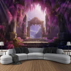 Purple Garden Hanging Tapestry Wall Art Large Tapestry Mural Decor Photograph Backdrop Blanket Curtain Home Bedroom Living Room Decoration Wisteria Flower Waterfall