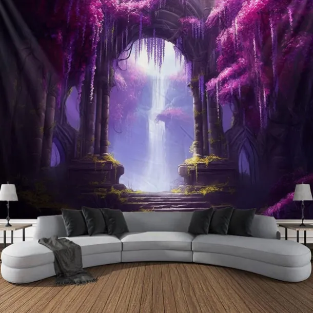 Purple Garden Hanging Tapestry Wall Art Large Tapestry Mural Decor Photograph Backdrop Blanket Curtain Home Bedroom Living Room Decoration Wisteria Flower Waterfall