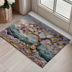 Purple Sparkling Tree of Life Doormat Floor Mats Washable Rugs Kitchen Mat Non-Slip Oil Proof Rug Indoor Outdoor Mat Bedroom Decor Bathroom Mat Entrance Rug