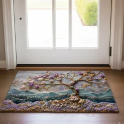 Purple Sparkling Tree of Life Doormat Floor Mats Washable Rugs Kitchen Mat Non-Slip Oil Proof Rug Indoor Outdoor Mat Bedroom Decor Bathroom Mat Entrance Rug