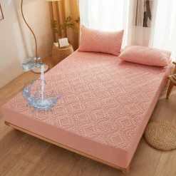 Queen Full King Protective Bed Cover Waterproof Mattress Protector Quilted Fitted Mattress Pad Bed Protector Elastic Band Suitable for All Seasons,Embossed Design,360°Coverage,Deep Pocket