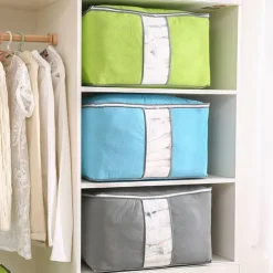 Quilt Storage Bag Moisture & Dust Proof Closet Organizer Non-Woven Blanket Pillow Storage Large Mobile Clothe Visible Bag