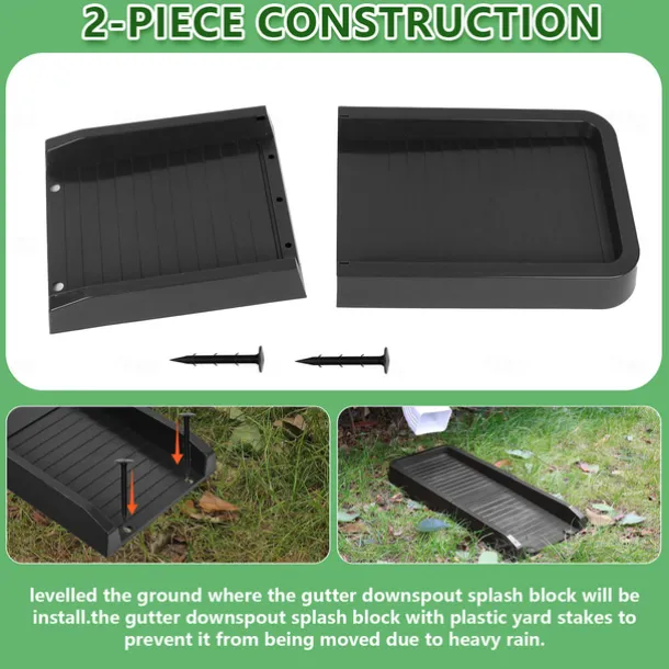 Rain Gutter Downspout Splash Block with 2 Ground Spikes 1pc Drain Extender