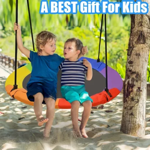 Rainbow 40" Saucer Tree Swing - 700Lb Capacity, Waterproof Oxford Fabric with Adjustable Ropes for Playground & Backyard Fun
