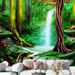 Rainforest Tropical Landscape Hanging Tapestry Wall Art Large Tapestry Mural Decor Photograph Backdrop Blanket Curtain Home Bedroom Living Room Decoration