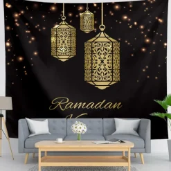 Ramadan Eid Mubarak Wall Tapestry Art Decor Photograph Backdrop Blanket Curtain Hanging Home Bedroom Living Room Decoration