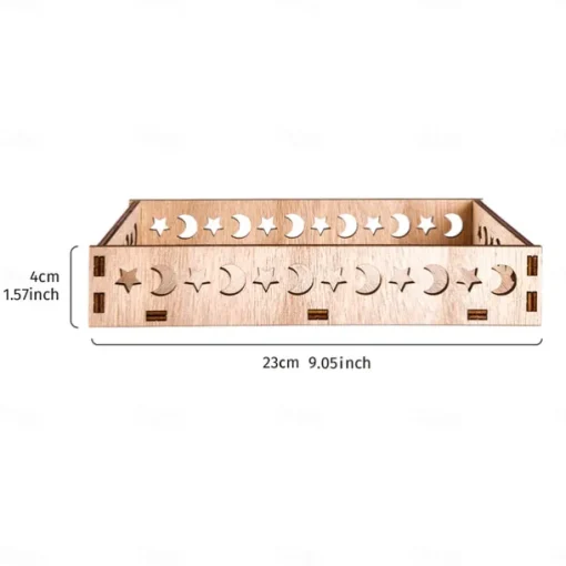 Ramadan Wooden Storage Box Tray – Star & Moon Laser Cut Design, Eid al-Fitr & Eid Celebration Table Organizer, Muslim Festival Decorative Basket