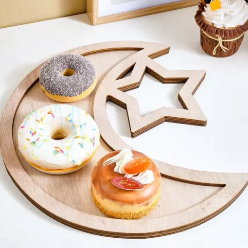 Ramadan Wooden Storage Box Tray – Star & Moon Laser Cut Design, Eid al-Fitr & Eid Celebration Table Organizer, Muslim Festival Decorative Basket