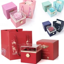 Real Eternal Rose Rotating Gift Box Set Romantic Eternal Flower | Birthday, Mothers Day, Gifts for Women, Valentine's Day Gift