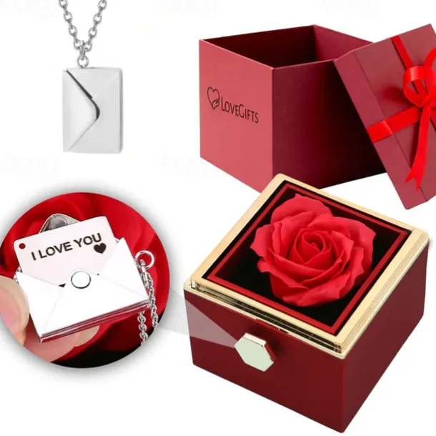 Real Eternal Rose Rotating Gift Box Set Romantic Eternal Flower | Birthday, Mothers Day, Gifts for Women, Valentine's Day Gift