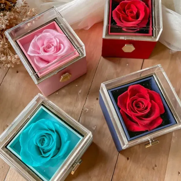 Real Eternal Rose Rotating Gift Box Set Romantic Eternal Flower | Birthday, Mothers Day, Gifts for Women, Valentine's Day Gift
