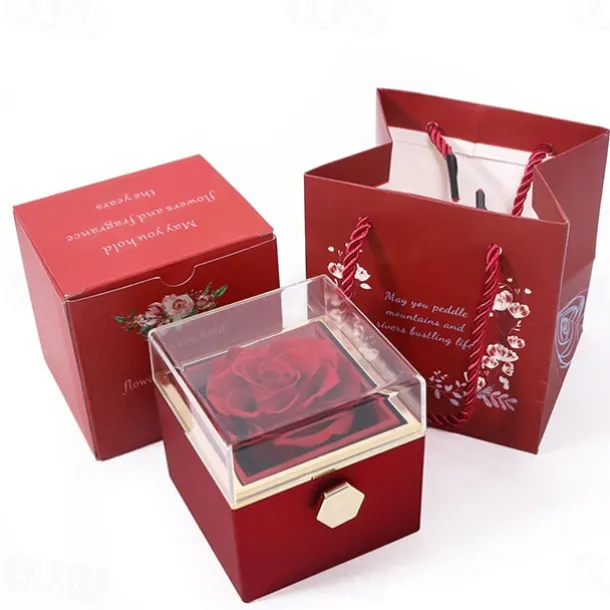 Real Eternal Rose Rotating Gift Box Set Romantic Eternal Flower | Birthday, Mothers Day, Gifts for Women, Valentine's Day Gift
