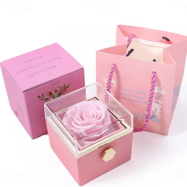Real Eternal Rose Rotating Gift Box Set Romantic Eternal Flower | Birthday, Mothers Day, Gifts for Women, Valentine's Day Gift