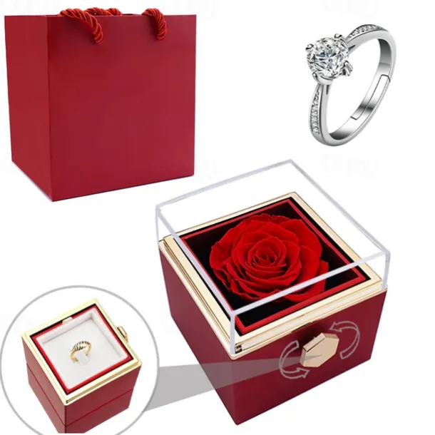 Real Eternal Rose Rotating Gift Box Set Romantic Eternal Flower | Birthday, Mothers Day, Gifts for Women, Valentine's Day Gift