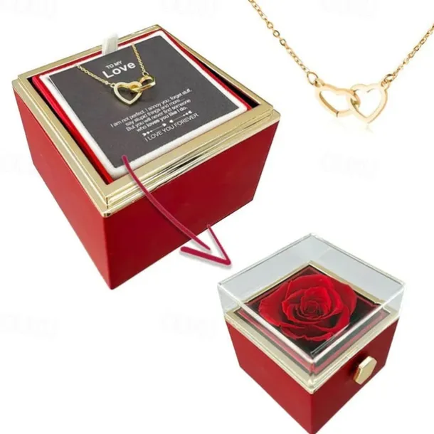 Real Eternal Rose Rotating Gift Box Set Romantic Eternal Flower | Birthday, Mothers Day, Gifts for Women, Valentine's Day Gift
