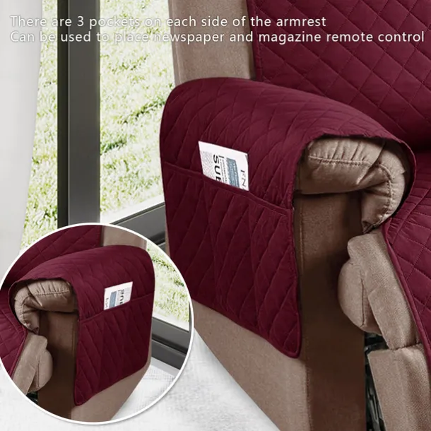 Recliner Covers Nonslip Recliner Chair Covers for Reclining Chair with Pockets, Quilted Thick Recliner Slipcovers for Pets and Kids