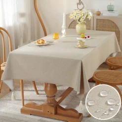 Rectangle Tablecloth Waterproof Table Cloth Stain Resistant Table Cloth Wrinkle Free Fabric Washable Cotton Linen Table Cover for Dining Party Holiday Decor