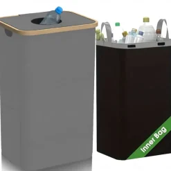 Recycling Bin Set with Removable Storage Bag, 26 Gallon / 100L Foldable Bottle Recycling Station for Glass, Paper, Plastic, Cans and Metal, Large Capacity Waste Sorting Container for Home or Kitchen