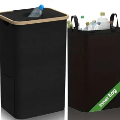 Recycling Bin Set with Removable Storage Bag, 26 Gallon / 100L Foldable Bottle Recycling Station for Glass, Paper, Plastic, Cans and Metal, Large Capacity Waste Sorting Container for Home or Kitchen