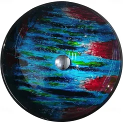 Red and Blue Color Tree Grain Round Basin Tempered Glass Wash Basin Without Faucet Suitable Waterfall Faucet Basin Holder