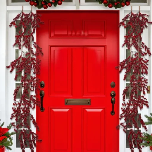 Red Berry Garland Christmas Decoration - Artificial Red Berry Garland with Bendable Stems for Holiday Fireplace Stairs Table Decorations