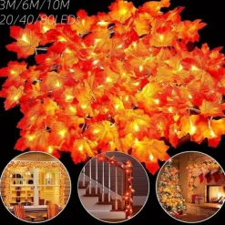 Red Maple Leaf USB String Lights Halloween Thanksgiving and Fall Decorations for Home Party and Autumn Atmosphere Decoration