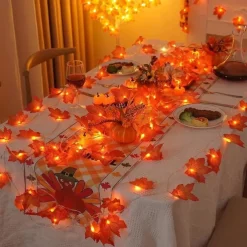 Red Maple Leaf USB String Lights Halloween Thanksgiving and Fall Decorations for Home Party and Autumn Atmosphere Decoration