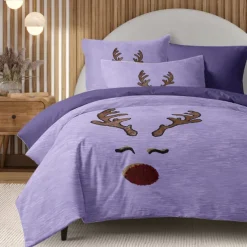 Reindeer Print Duvet Cover Set 100% Cotton Soft and Cozy Bedding Set with Holiday Reindeer Design Perfect for Winter Season Stylish Bedroom Decor Easy Care Machine Washable