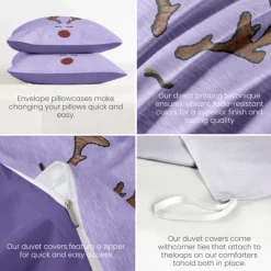 Reindeer Print Duvet Cover Set 100% Cotton Soft and Cozy Bedding Set with Holiday Reindeer Design Perfect for Winter Season Stylish Bedroom Decor Easy Care Machine Washable