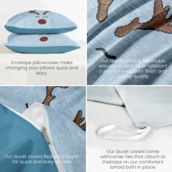 Reindeer Print Duvet Cover Set 100% Cotton Soft and Cozy Bedding Set with Holiday Reindeer Design Perfect for Winter Season Stylish Bedroom Decor Easy Care Machine Washable