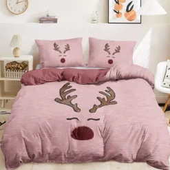 Reindeer Print Duvet Cover Set 100% Cotton Soft and Cozy Bedding Set with Holiday Reindeer Design Perfect for Winter Season Stylish Bedroom Decor Easy Care Machine Washable