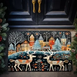 Reindeers Doormat Floor Mats Washable Rugs Kitchen Mat Scandinavian Folk Art Non-Slip Oil Proof Rug Indoor Outdoor Mat Bedroom Decor Bathroom Mat Entrance Rug